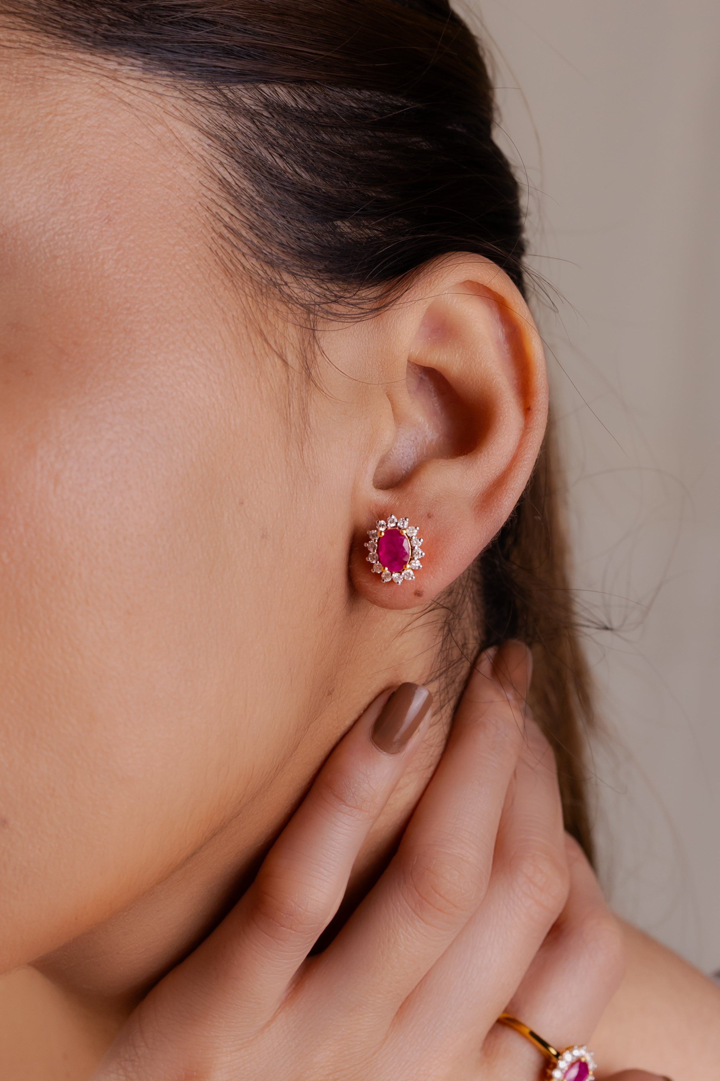 4K GOLD DAINTY  RUBY STUDS